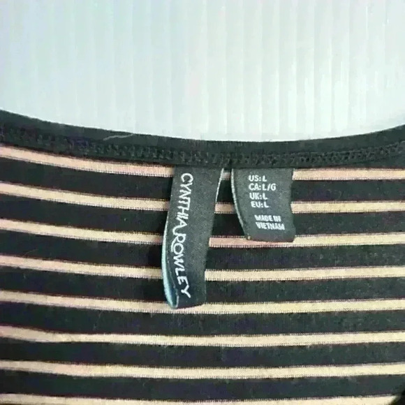 Cynthia Rowley Womens LG Tunic Rayon Top Black Tan Striped 3/4 Sleeve Hi Low Hem - Picture 6 of 10